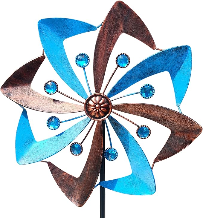 Wind Spinners Outdoor, 10 inch Wind Sculptures & Spinners, Metal Kinetic Wind Spinner, Decorative Pinwheels Large Wind Spinners for Yard and Garden Decor, Blue