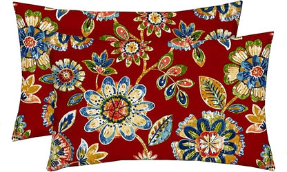 RSH DECOR: Lumbar Throw Pillows Set of 2 | 20” x 12" | All-Weather Spun Fabric | Water and Fade-Resistant | Outdoor Support Pillows for Patio Furniture | Daelyn Cherry