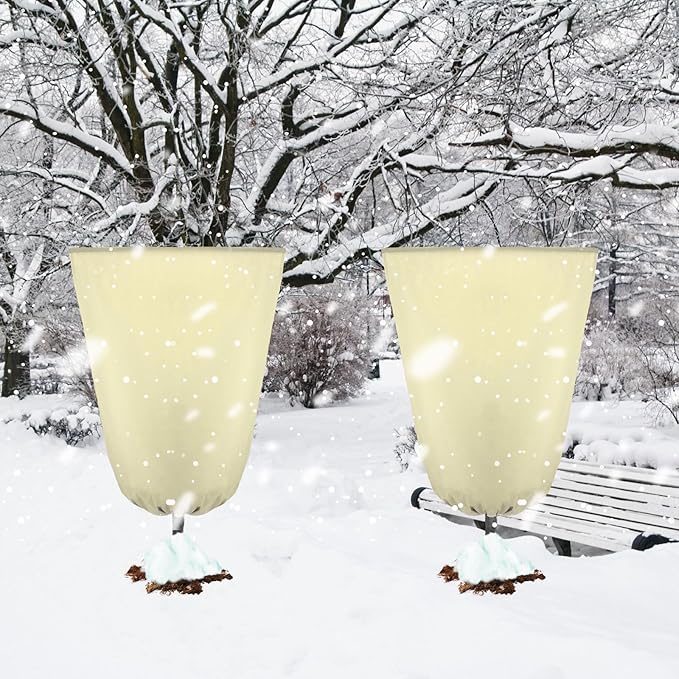 4 Pcs Plant Covers Freeze Protection 35.4" x 59" Winter Frost Blankets for Outdoor Plants with Zipper Drawstring Frost Cloth Freeze Covers Warm Shrub Jacket for Fruit Tree Potted(Beige)