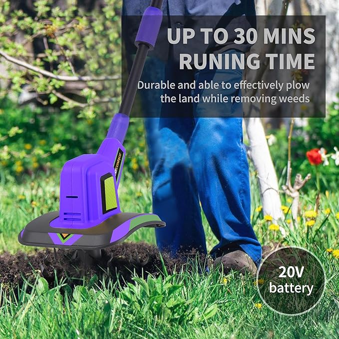 20V Cordless Tiller Cultivator,48 Steel Tines Garden Tiller,8.6 inch Wide Battery Powered Garden Cultivator,(2AH Battery and Charger Included)