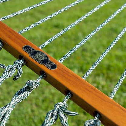 Original Pawleys Island Large Green DuraCord Rope Hammock – 13 ft. x 55 in., 2-Person, 450 lb Capacity, Oak Spreader Bar, Zinc-Plated Hardware, Handcrafted in The USA
