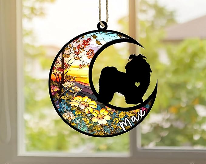 Personalized Dog Memorial, Custom Name Shih Tzu Dog Christmas Ornament with Name, Custom Breeds, Pet Loss Light Catcher, Gifts for Lovers Loss of Pet Sympathy on Mothers Day Christmas