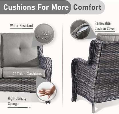 Wicker Outdoor Conversation Se with 50,000 BTU Gas Propane Fire Pit Tablet-6 Pieces Outdoor Wicker High Back Couch Patio Furniture for Deck Poolside Backyard
