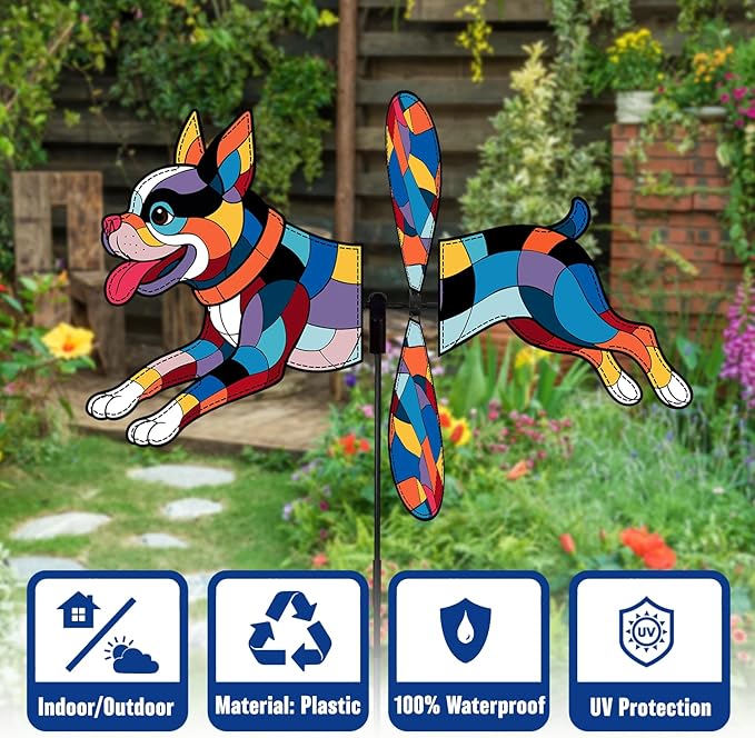 Boston Terrier Petite Spinner Outdoor, Boston Terrier Dog Wind Spinner for Yard and Garden