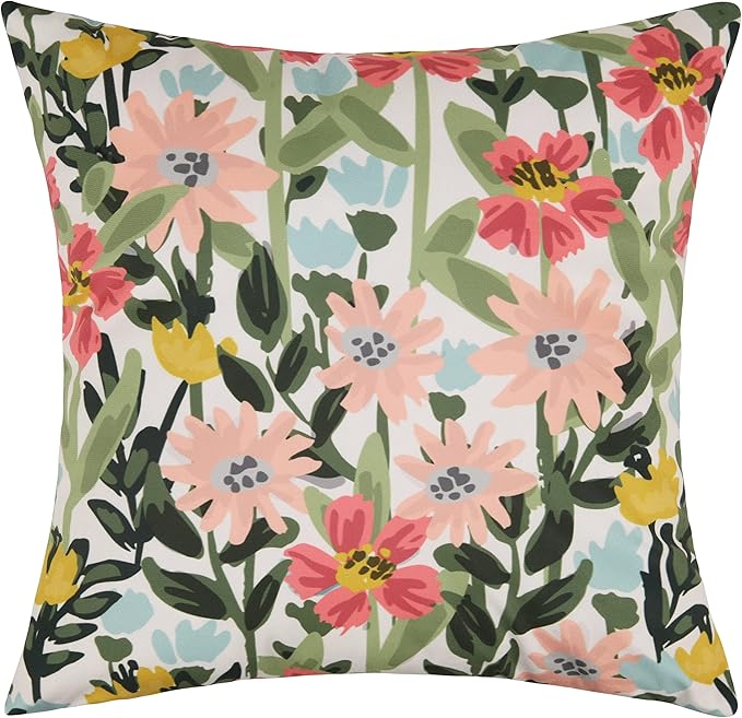 Pyonic Outdoor Pillows Cover Pack of 2 Floral Waterproof Throw Pillow Covers 20X20 inch Outdoor Pillows for Patio Furniture Garden Square Outside Waterproof Pillow