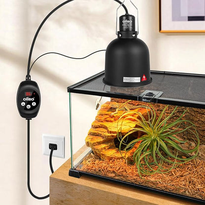 Oiibo Reptile Light Fixture with Dimming Thermostat, 5.5 Inch Deep Dome Lamp Fixture, PID Temperature Controller for Reptile Heat Lamp Bulb, Max 100W