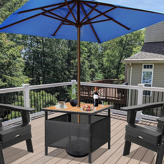 LZRS Adirondack Square Outdoor Side Table with Umbrella Hole, Pool Composite Patio Table,HDPE End Tables for Backyard,Pool, Indoor Companion, Easy Maintenance & Weather Resistant(Teak)