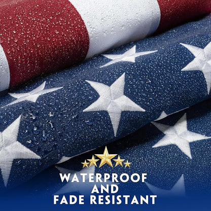 American Flag 5x8 Ft for Outside Longest Lasting- Ultra Durable, Tear-Proof Heavy Duty Spun Polyester US USA Flags - Fade Resistant, Embroidered Stars, Sewn Stripes, Brass Grommets - Outdoor Decor