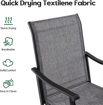 Patio Swivel Chairs Set of 2, Outdoor Dining Chairs with Textilene, Swivel & Rocker Metal Outdoor Patio Dining Chair All-Weather for Backyard, Grey Fabric with Black Frame