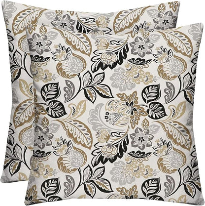 RSH DECOR: Square Throw Pillows Set of 2 | 20” x 20” | All-Weather Spun Fabric | Water and Fade-Resistant | Outdoor Accent Pillows for Patio Furniture | Dailey Pewter Grey Floral