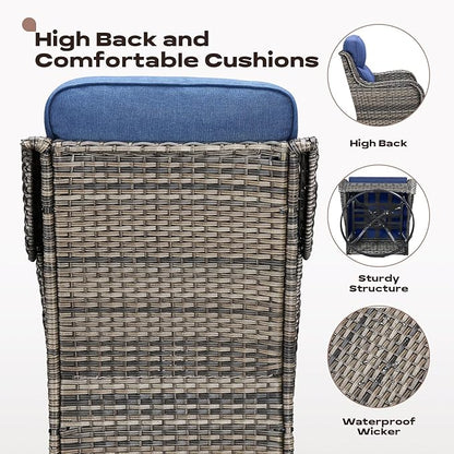 Rilyson Wicker Outdoor Patio Furniture Set - 7 Piece Patio Conversation Sets with Swivel Rocker Chairs, Ottomans and Sofa, 6 inch Cushions, Waterproof Wicker, for Porch Deck Mixed Grey/Blue