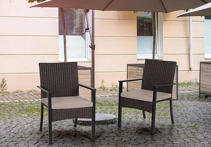PHI VILLA Outdoor Wicker Chairs Set of 4, Rattan Covered Metal Armchairs with Removable Cushion, Heavy Duty Furniture Set for Patio, Deck, Porch, Yard