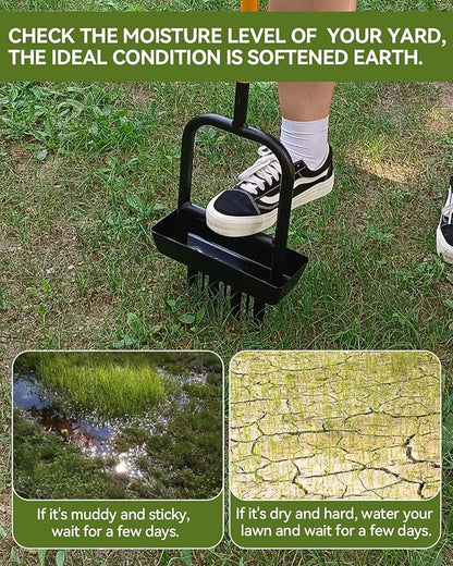 2-in-1 Manual Lawn Aerator Tool with Soil Core Storage Tray - 41.3" Heavy Duty Carbon Steel Garden Core Aerator Lawn Tool- Multifunctional Spike & Plug Aerator for Compacted Soil(Black + Orange)