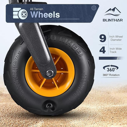 Beach Wagon with Big Wheels for Sand, Heavy Duty Harder Sand Collapsible Folding Wagon with All-Terrain 9" Pneumatic Ballon Tires, Utility Wagon for Garden Sports Camping Outdoor Activities