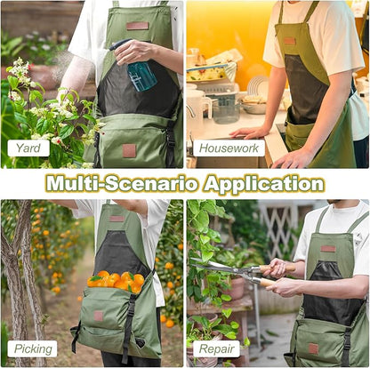 Berry&Bird Harvest Apron, Canvas Gardening Apron with Pockets and Harvesting Pouch Waterproof Harvesting Apron