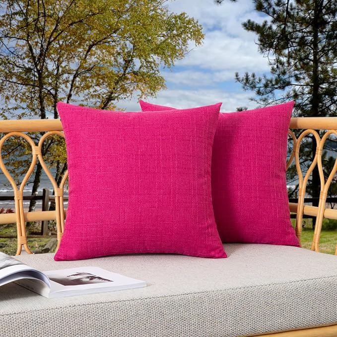 Kevin Textile Pack of 2 Outdoor Waterproof Pillow Covers Checkered Decorative Cushions Sham Throw Pillowcases Shell for Patio Tent Garden Couch Bed Sofa 22x22 Inch Hot Pink
