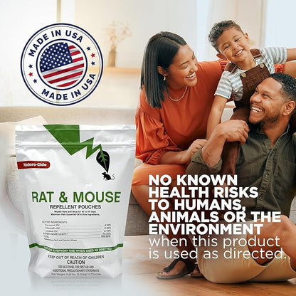 Nature-Cide Rat & Mouse Pouches - Plant-Based Formula for Indoor & Enclosed Spaces - Fresh Mint Aroma, 45-60 Day Use - 25 sq ft Coverage per Pouch (Pack of 12)