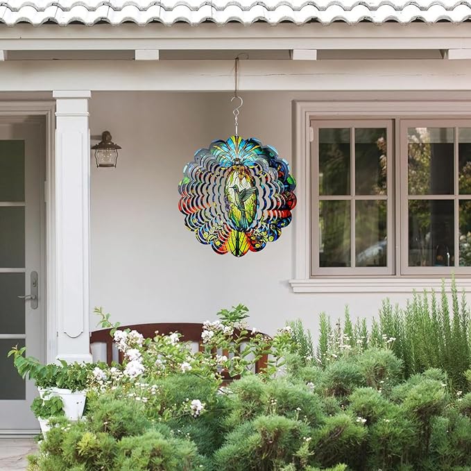 Wind Spinners Hummingbird Arts12 inch 3D Stainless Steel Laser Cut Metal Art Geometric Pattern Wind Sculpture Hanging for Yard Garden Decorations Gifts Indoor Outdoor