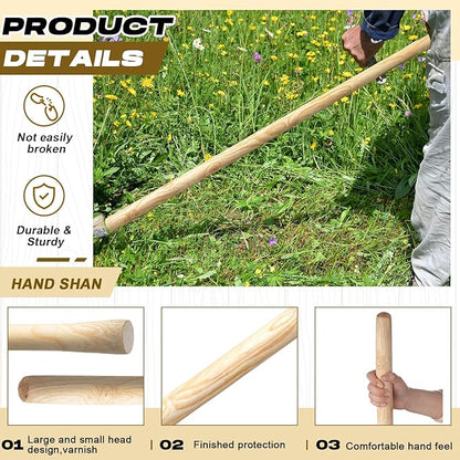 Lasnten 2 Pcs 55 Inch Pure Solid Wood Replacement Hoe Handle for Garden Digging Spading Fork, Shovel Handle Replacement, 1.38-1.77 Inch Diameter