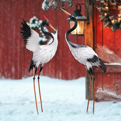 TERESA'S COLLECTIONS Garden Decor, Set of 2 White Herons Garden Decor, 25-26", Waterproof Metal Garden Statue, Herons Gifts, Garden Gifts for Women Mom, Indoor/Outdoor