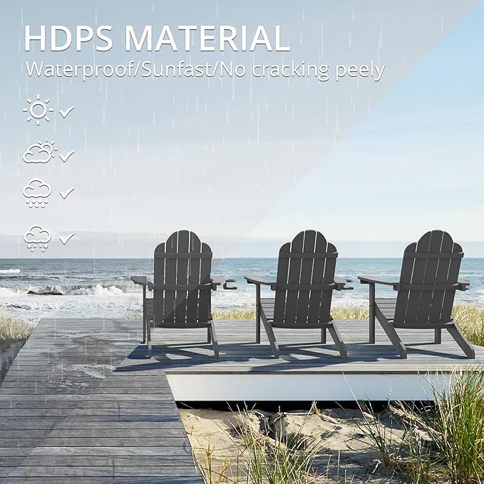 LUE BONA HDPS Adirondack Chairs Set of 6, Fire Pit Outdoor Chair Weather Resistant with Cup Holder, Modern Plastic Chair Plastic for Patio, Deck, Proch, 350LBS, Dark Gray