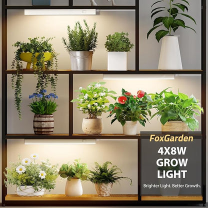 FOXGARDEN Grow Lights for Indoor Plants, 1FT 32w (4×8W) Full Spectrum LED Plant Growing Lamp, Grow Light Strip, Plug and Play, Separate Switch, 4-Pack