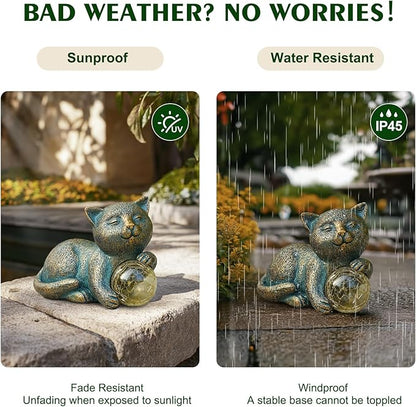 MININOVA Solar Garden Cat Statue with LED Light Ball Cat Figurine Outdoor Decor in Yard, Patio, Balcony, Perfect Housewarming, Birthday, for Women, Mom, Grandma