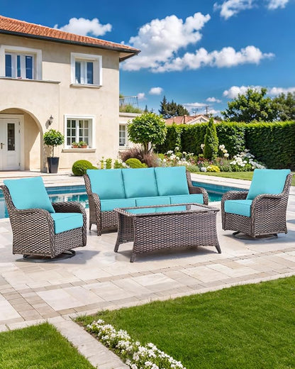 Luxury 22x24/22x25 6-Inch Outdoor Cushions - Water Resistant 1 Set Zippered Patio Chair Cushion for Wicker Dining Rocking Swivel Chairs Loveseat Couch Sectional Sofa - Turquoise