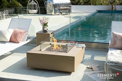 Elementi+ | Bundle Uluru Gas Fire Pit Cast Concrete 40" Square Fire Table, Outdoor Fire Pit Electronic Ignition | Canvas Cover, Fire Glass and Burner Lid Included | Sunlight Yellow | Propane Gas