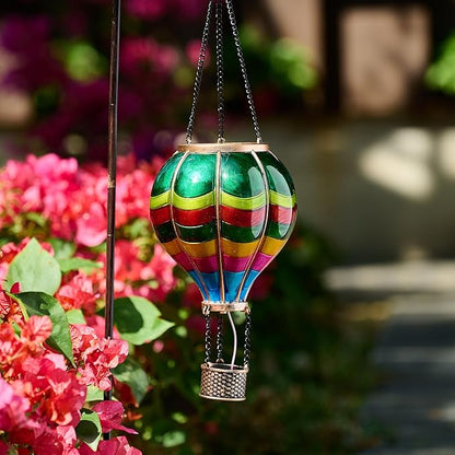 TERESA'S Collections Valentines Day Outdoor Decorations Hot Air Balloon Solar Lantern ,Hanging Flickering Flame Outdoor Lights for Garden Trees Yard, Colorful Lamp Decor for Mom Lovers