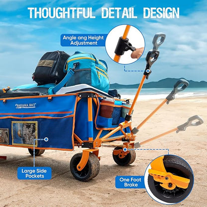 Old Bahama Bay Extra Large Heavy-Duty Beach Wagon - 55.11" x 26.38" Foldable Utility Cart with 400 lbs Capacity, Compact Fold Design, Ideal for Beach, Camping, Groceries, and Outdoor Adventures