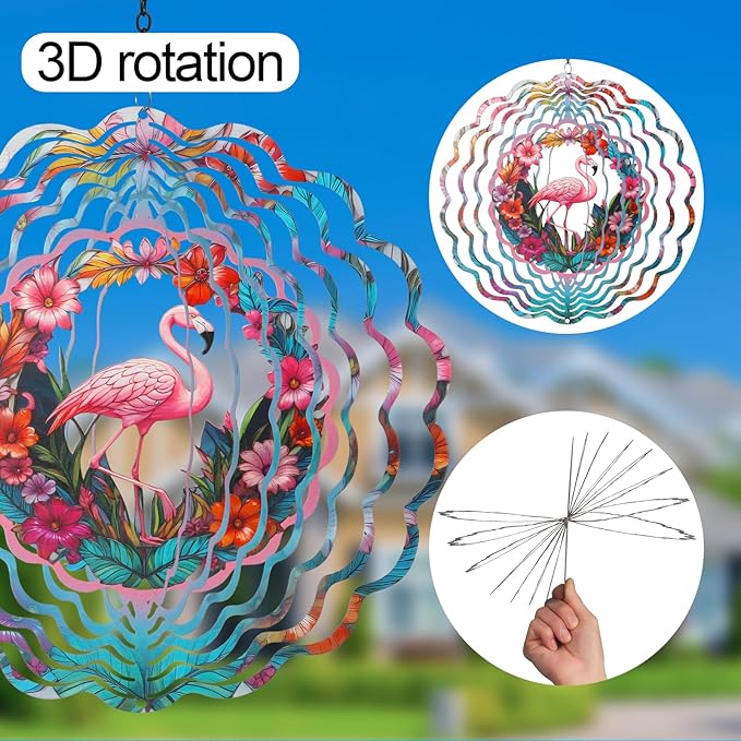 Metal Wind Spinners for Outdoor,Birthday Gifts for Women Mom Grandma, 12 Inch Flamingos Wind Spinner, Kinetic Sculpture Garden Decor for Ornament Gifts