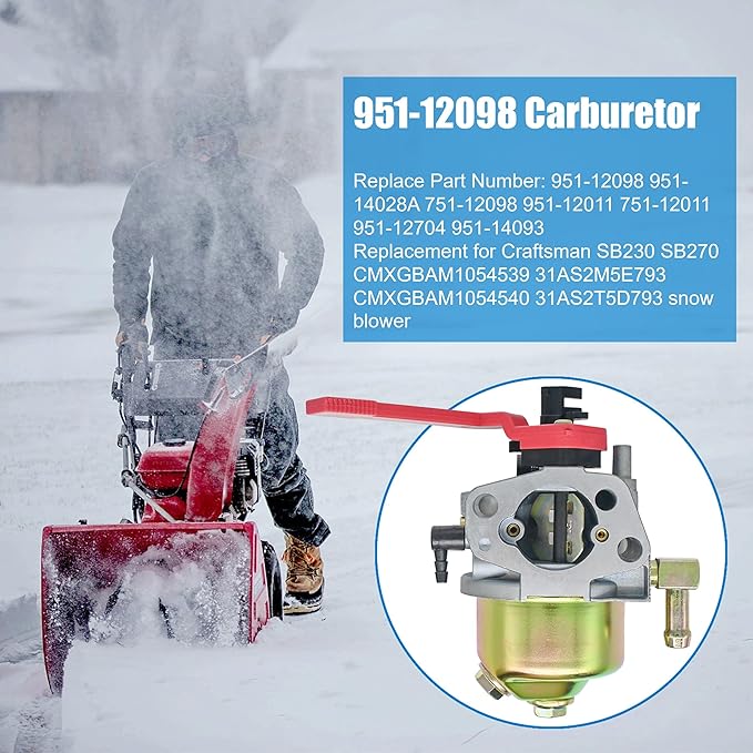 31A-2M1E752 Carburetor Replacement for MTD Troy-Bilt Squall-2100 31A-2M1E700 31A-2M1E706 751-12098 Snow Thrower, Replace #520-860 951-12098 951-14028A 951-12011 751-12011 951-12704