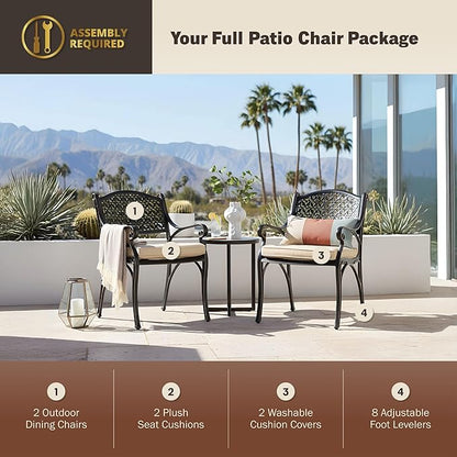 Kinger Home Harmon 2-Piece Cast Aluminum Outdoor Patio Chair, Patio Seating with Cushions, Chairs for Outside, Weather Resistant, Cushions Included