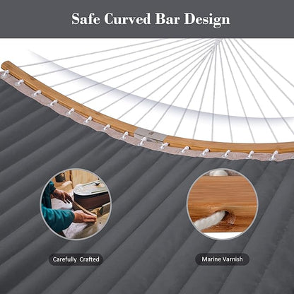 SUNCREAT Portable Double Hammock with Curved Spreader Bar, 450 lbs Capacity, Heavy Duty Outdoor Hammock with Outer Bag, Dark Gray