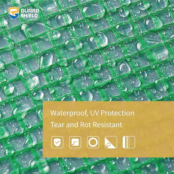GUARD SHIELD Clear Green Tarp Heavy Duty 10x20 Feet Waterproof for Greenhouse Outdoor Garden Poly Cover UV Resistant 3x3 Weave 10mil (3-Pack)