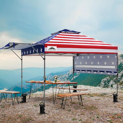 EAGLE PEAK 17x10 Pop up Gazebo Canopy Tent Outdoor Instant Canopy Shelter with Adjustable Dual Half Awnings (American Flag)