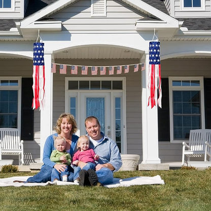 2 Pack American Flag Windsock, 4th of July Patriotic Decorations, Embroidered Stars - Fade Resistant Patriotic Wind Socks 40 Inch