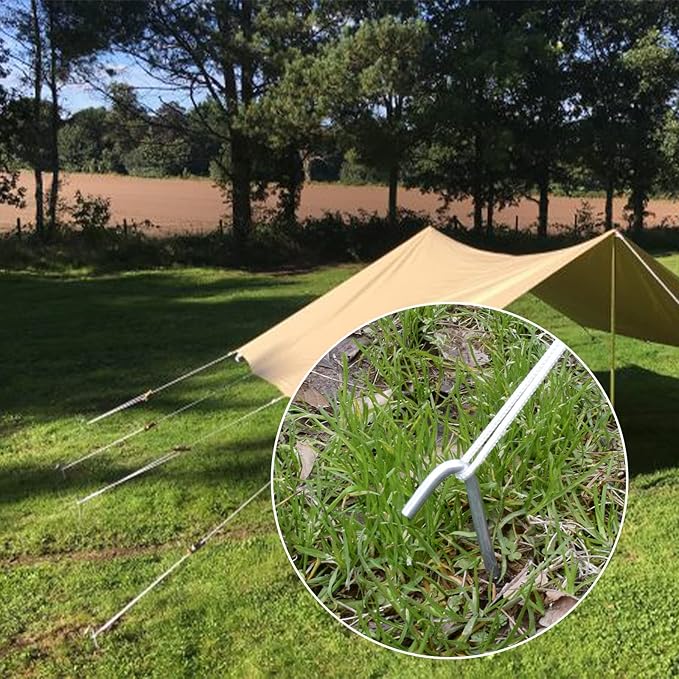 AAGUT Tent Stakes Heavy Duty Metal 9 Inch, 50 Pack Rust-Resistant Galvanized Steel Camping Stake Garden Edging Fence Hooks Yard Tent Pegs for Inflatable, Tarp, Outdoor Christmas Decorations (KIT)