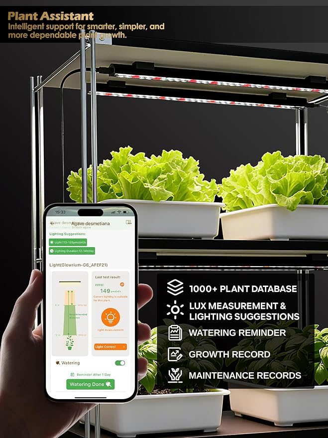 Smart Grow Light for Indoor Plants,3500K Full Spectrum LED Plant Light Strips with 3/9/12H Auto Timer,Stepless Dimming,Modular Design，Plug and Play (Black, 6 Pack 48W)