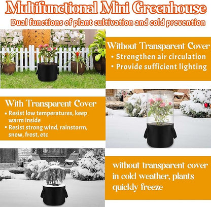 2PCS Mini Plant Greenhouse with Felt Planting Bag Round Planter Winter Garden Pot Covers Transparent Plant Frost Protection Cover with Support Rod for Outdoor Plants or Seedlings, 29.5" X 11.8"