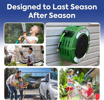Macnaught Retractable Garden Hose Reel, 60 Ft Water Hose Reel Heavy Duty Retractable Hose with Metal 180° Swivel Rotation Bracket for Wall Mount - Green