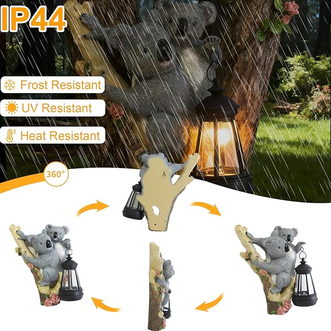 Koala Tree Hugger Garden Statue Outdoor Decorative Sculpture, Solar Lantern Outdoor Waterproof, Garden Decorations Home Patio Yard Outdoor, Relaxed Koala Gifts for Mom