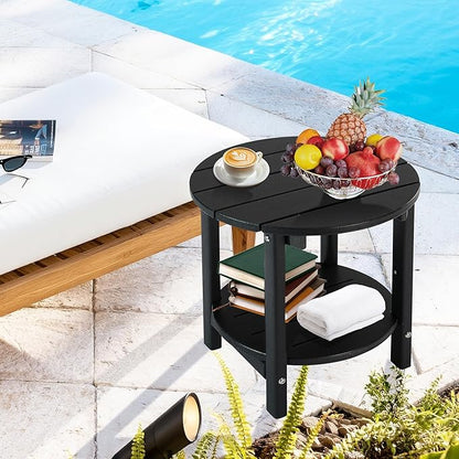 LZRS Round Adirondack Side Table Double End Table, Outdoor Side Tables for Patio, Backyard,Pool, Indoor Companion, Easy Maintenance & Weather Resistant(Black)