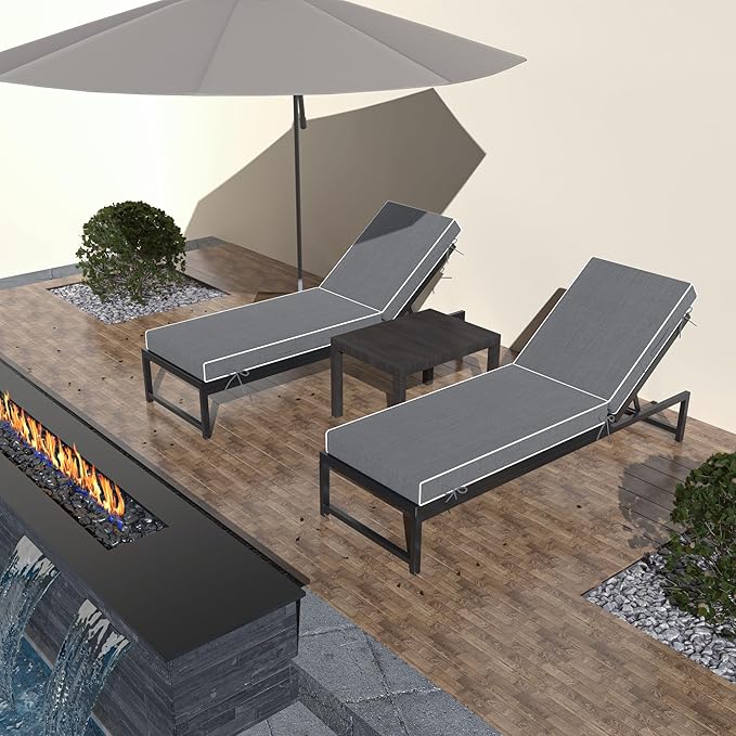 Chaise Lounge Cushions Outdoor Furniture 72 x 21 Inch Olefin Patio Lounge Chair Cushions 4'' Thick Waterproof Outdoor Chaise Cushion Weather Resistant Pool Lounger Cushion (Gray)