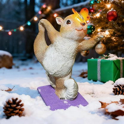 Solar Light Garden Statue Squirrel Figurine, Resin Squirrel Doing Yoga with Lighted Butterfly, Waterproof Spring Outdoor Ornaments for Garden, Front Door, Patio Decor & Gifts for Mother's Day