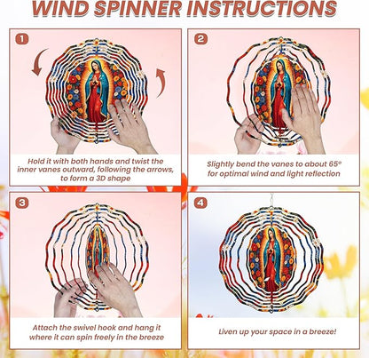 FLAGWIX Christmas Christian Gifts for Women Faith - Virgen de Guadalupe 3D Stainless Steel Metal Wind Spinners 12 in - Our Lady of Guadalupe Wind Spinner Outdoor, Religious Gifts for Mom Grandma
