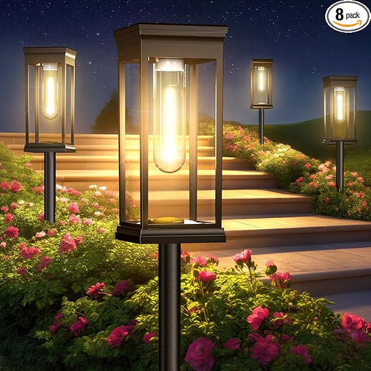 Solar Pathway Lights Outdoor - 8 Pack, IP65 Waterproof Warm White LED, Auto On/Off, Solar Powered Modern Square Design Landscape Lighting, for Walkway Garden Lawn Yard Decor