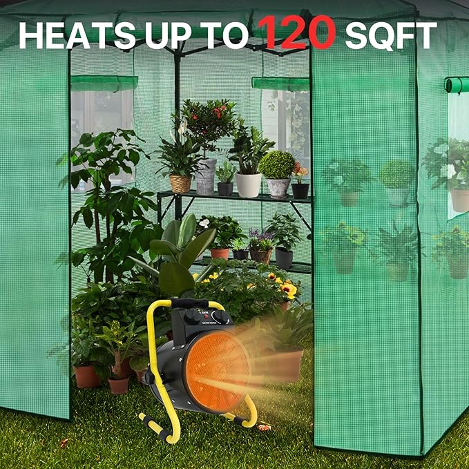 EAGLE PEAK 1500W Greenhouse Heater with Thermostat, Suitable for Greenhouse, Grow Tent, Garage, Cellar and RV Use, Water Resistant IPX 4 Rated, Overheat Protection, Radiant Heating, 1 Pack, Black