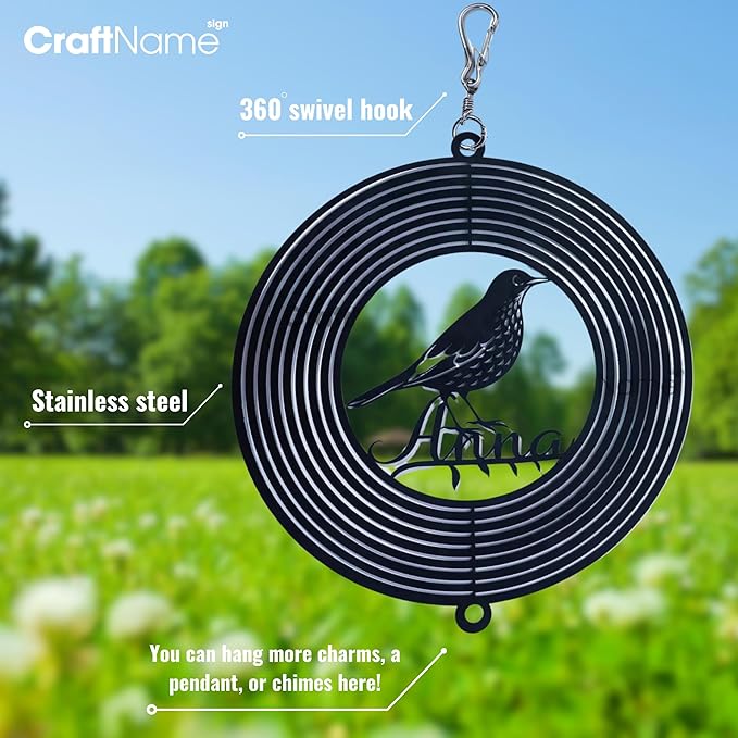 Personalized Owl Wind Spinner 3D Stainless Steel, Owl Garden Spinner Hanging Outdoor Decor, Wind Spinners Outdoor, Custom Gift for Grandmother, Mom, Wife